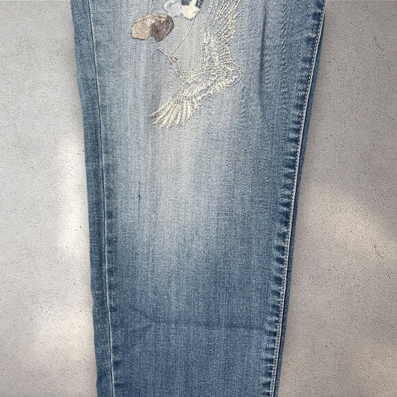 Seven7 Jeans Women’s 14 Blue Slim Straight Crop Mid Rise Embroidered Y2K Raw Hem - Picture 8 of 8